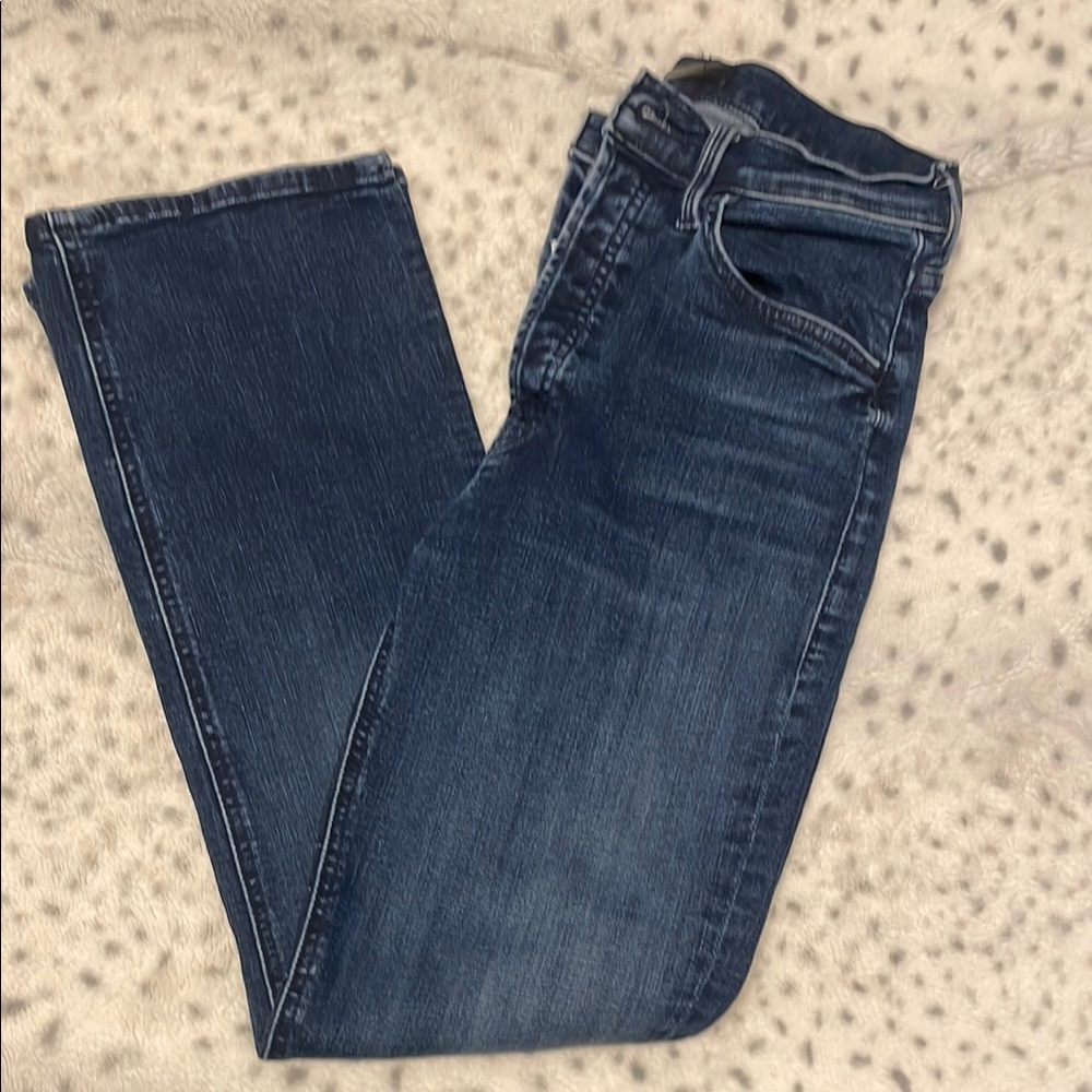 MOTHER Blue Straight Leg Jeans with Natural Fading